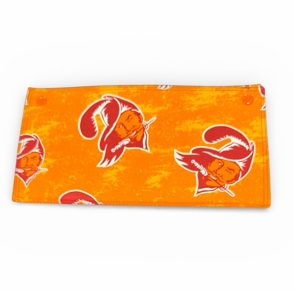 Hand Crafted Fabric Playing Card Holder 5 Pockets with Snap Closure 10.5” Orange - Picture 4 of 13